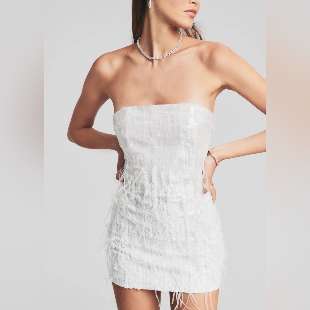 Retrofete Anastasia White Sequin Feather Dress - Large
